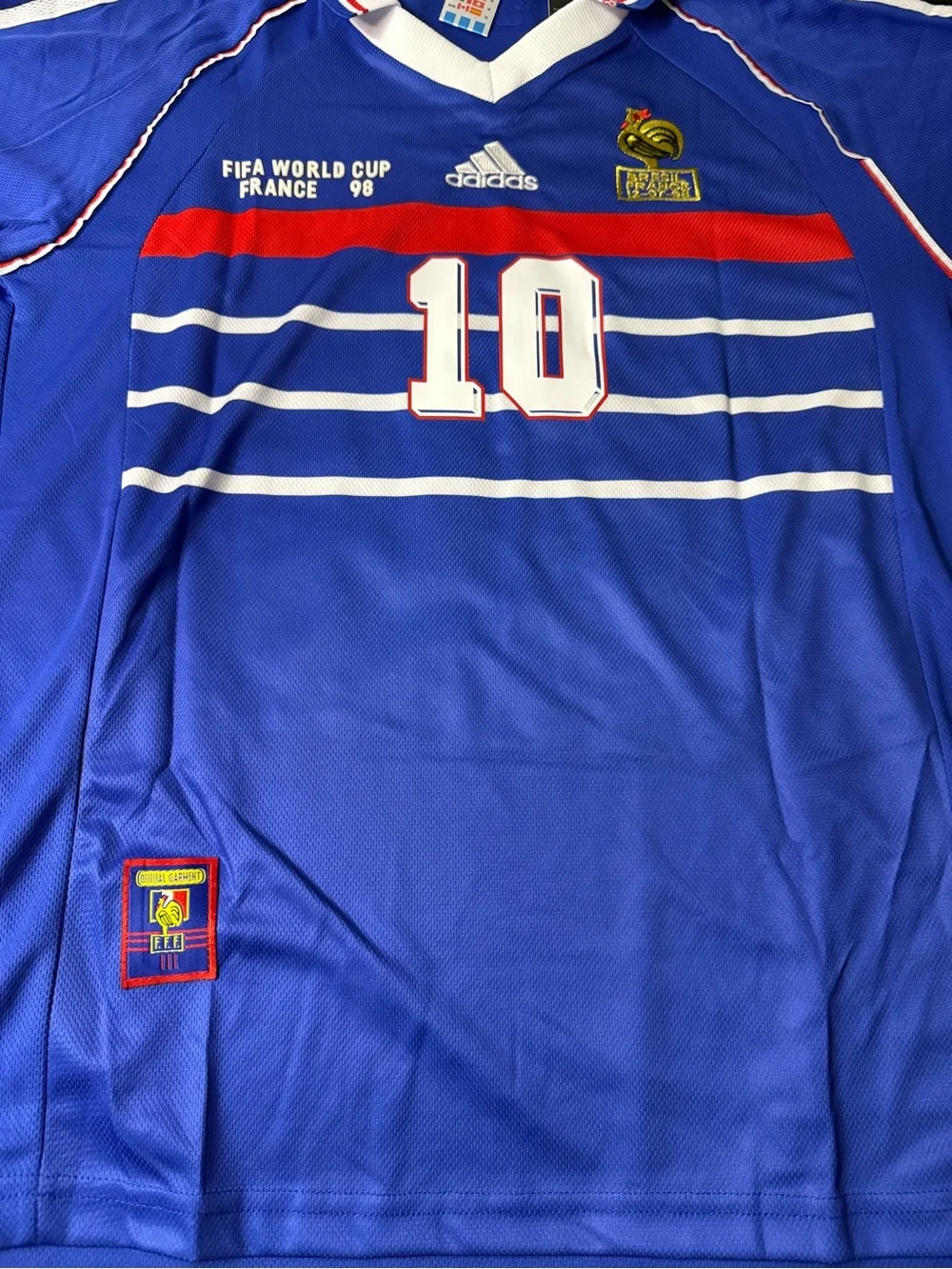 adidas Blue France 98 Soccer Jersey with Red & White Accents